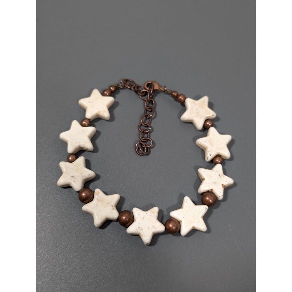 Boho Western White Stone Star Bracelet Copper Tone Celestial Adjustable